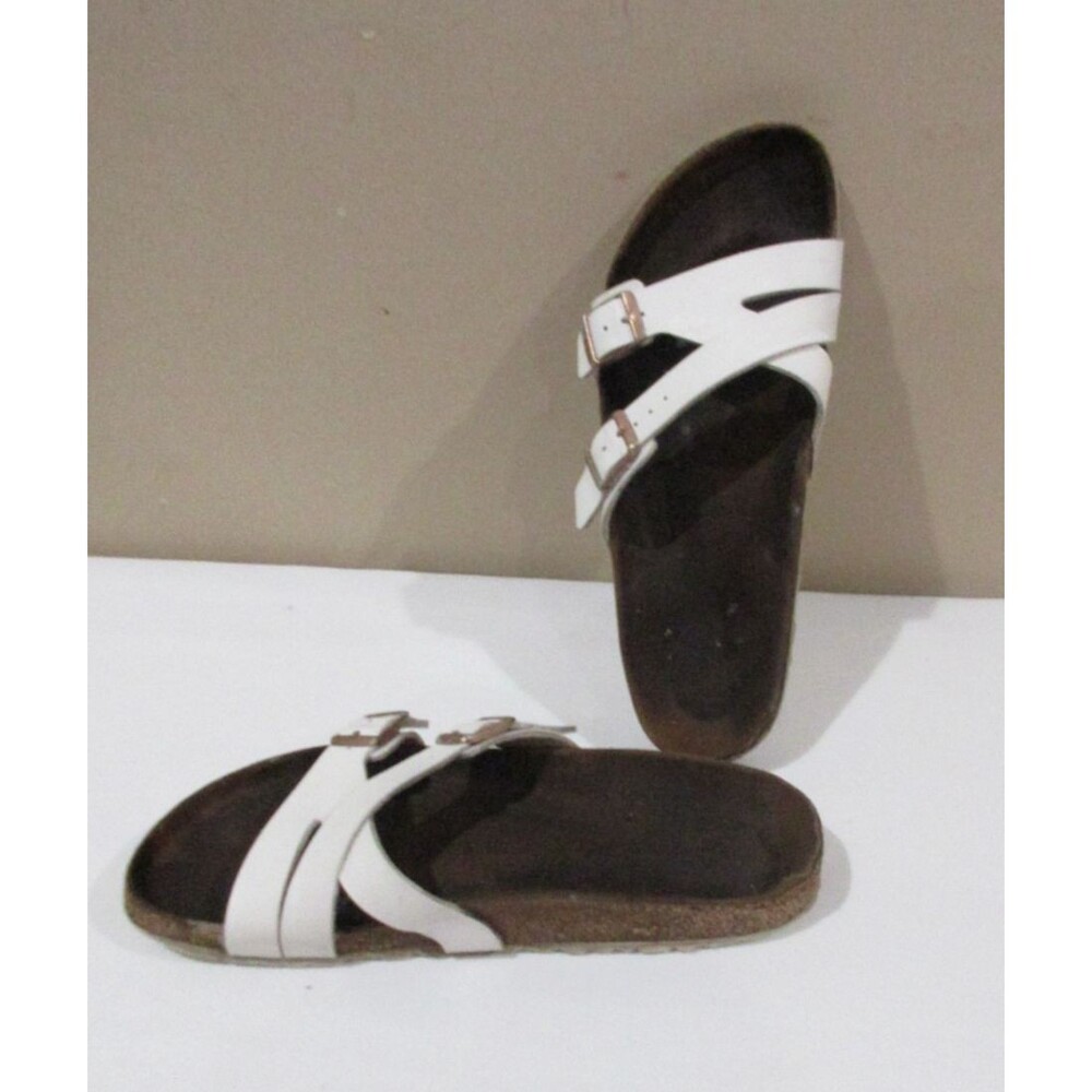 Birkenstock Yao White Leather Cross Strap Sandals Women Cork Sz 41 US 10-10.5
